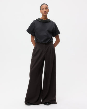 TWP Black Forever and Always Reversible Shirt With Crystal Collar in Cotton Poplin view 4