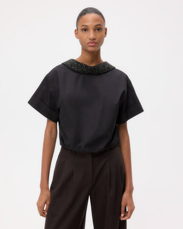 Forever and Always Reversible Shirt With Crystal Collar in Cotton Poplin
