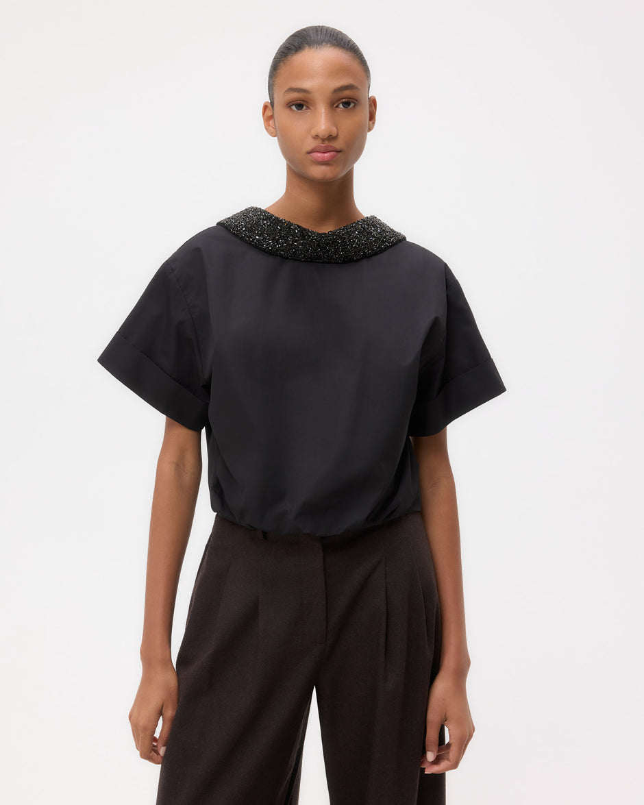 TWP Black Forever and Always Reversible Shirt With Crystal Collar in Cotton Poplin view 1