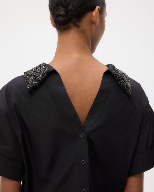TWP Black Forever and Always Reversible Shirt With Crystal Collar in Cotton Poplin view 2