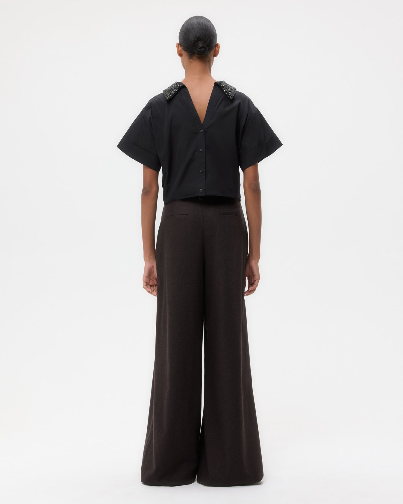 TWP Black Forever and Always Reversible Shirt With Crystal Collar in Cotton Poplin view 6