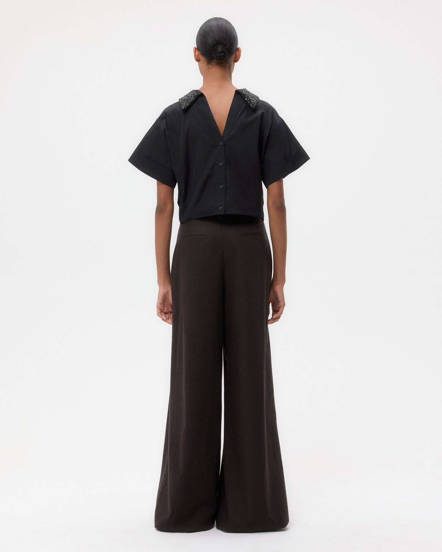TWP Black Forever and Always Reversible Shirt With Crystal Collar in Cotton Poplin view 6