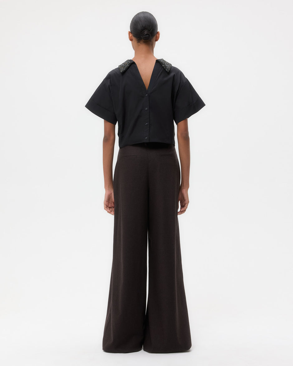 TWP Black Forever and Always Reversible Shirt With Crystal Collar in Cotton Poplin view 6