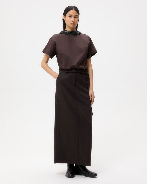 TWP Chocolate Forever and Always Reversible Shirt With Crystal Collar in Cotton Poplin view 1