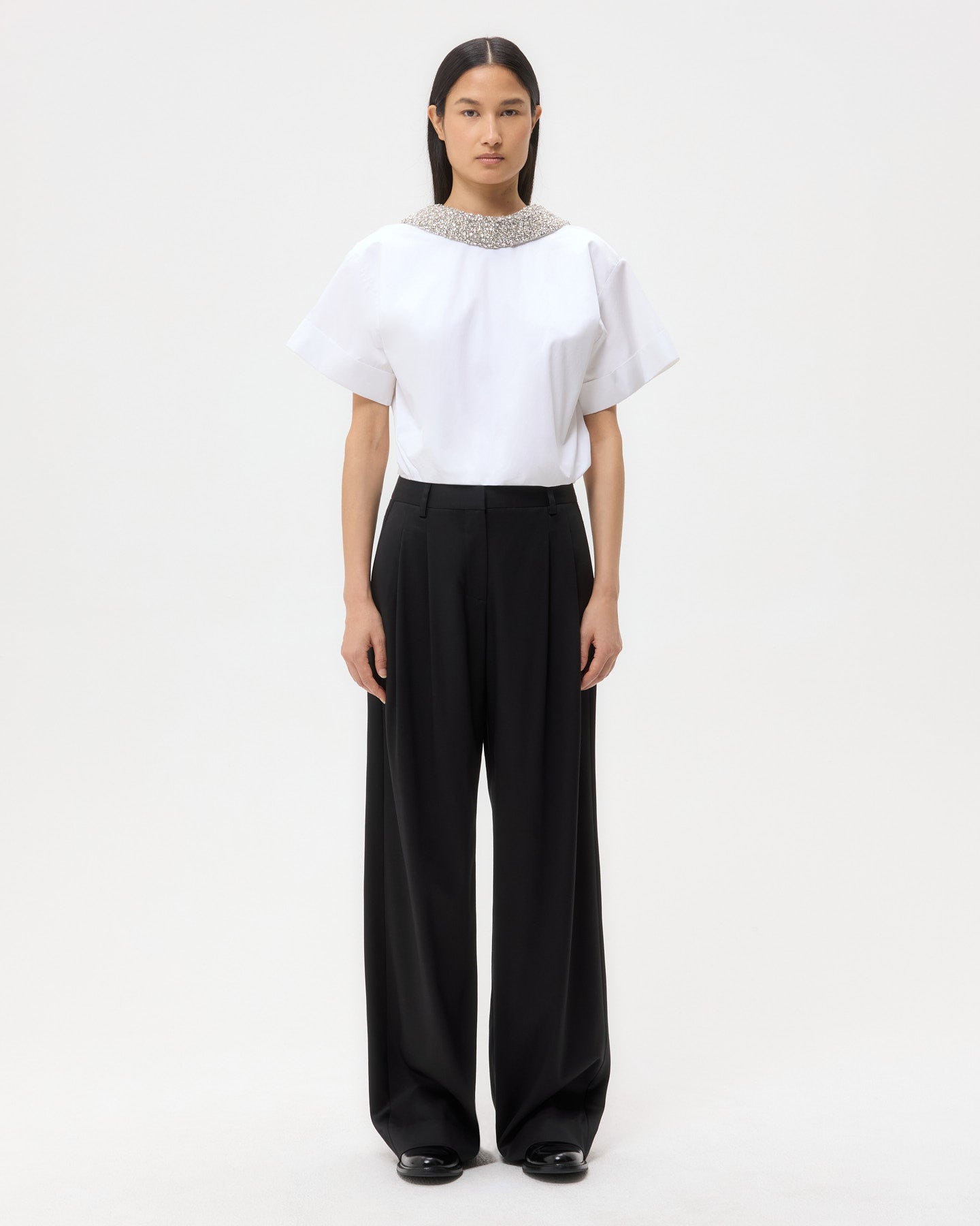 TWP White Forever and Always Reversible Shirt With Crystal Collar in Super Compact Poplin view 1