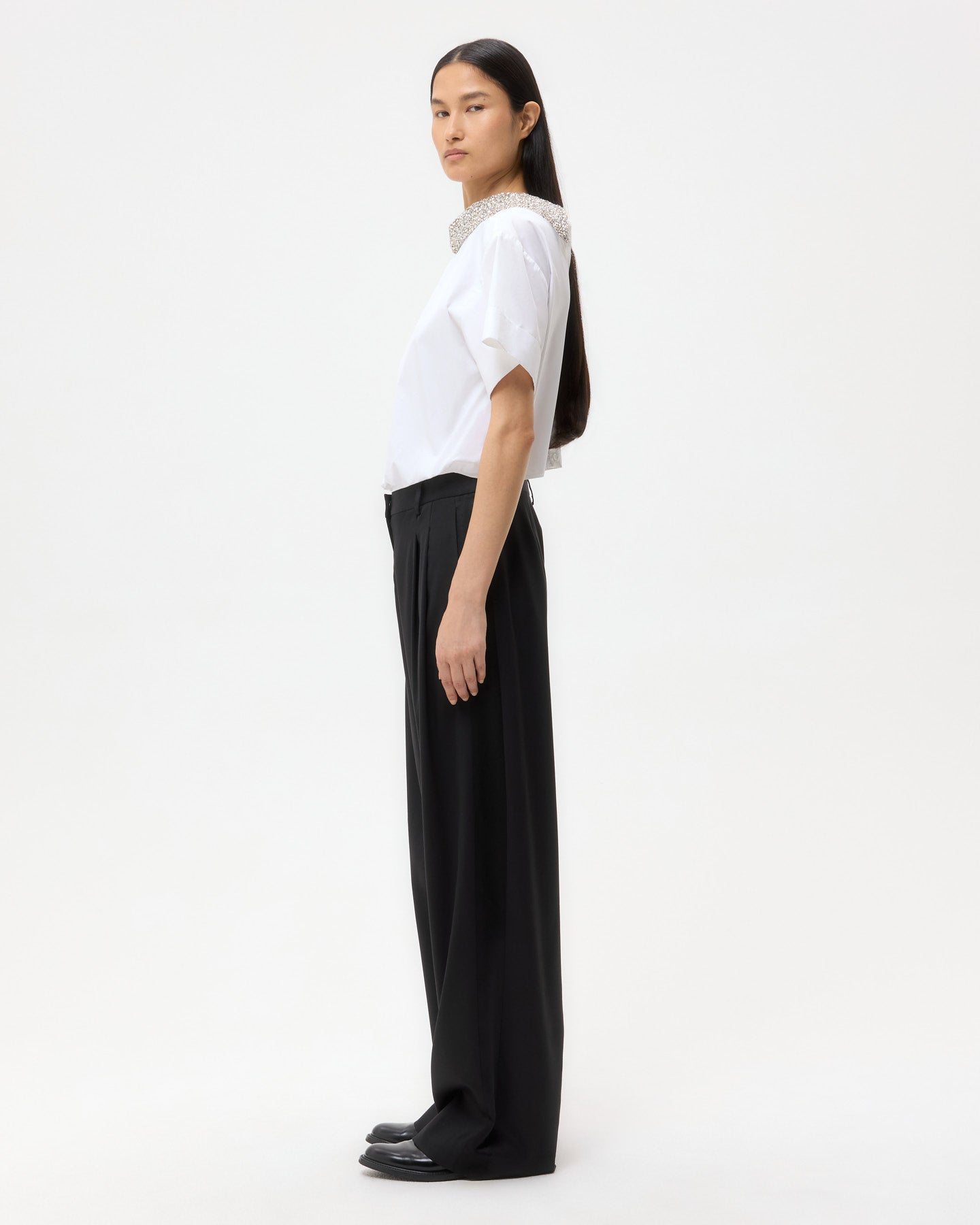 TWP White Forever and Always Reversible Shirt With Crystal Collar in Super Compact Poplin view 5