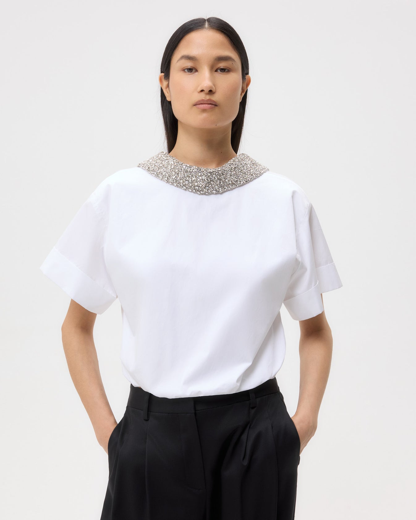TWP White Forever and Always Reversible Shirt With Crystal Collar in Super Compact Poplin view 3