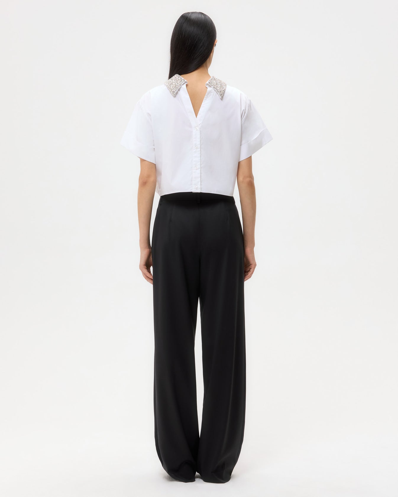 TWP White Forever and Always Reversible Shirt With Crystal Collar in Super Compact Poplin view 6