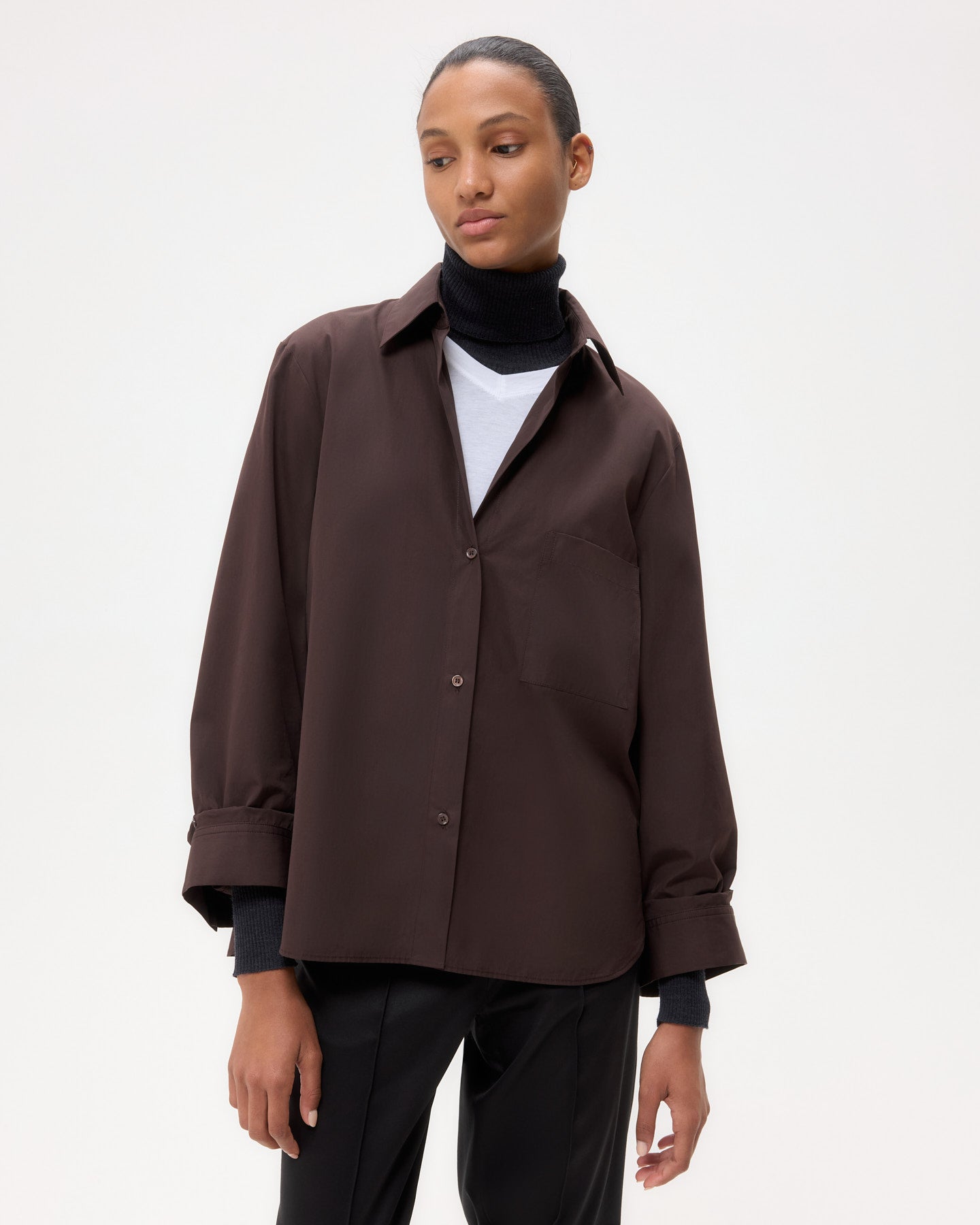 TWP Chocolate Next Morning Shirt in Super Compact Poplin view 2