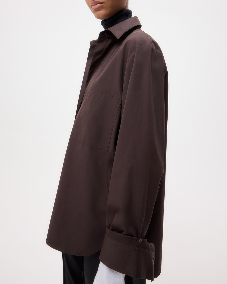 TWP Chocolate Next Morning Shirt in Super Compact Poplin view 3