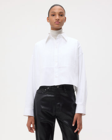 TWP White Soon To Be Ex Shirt With Bib in Super Compact Poplin view 1