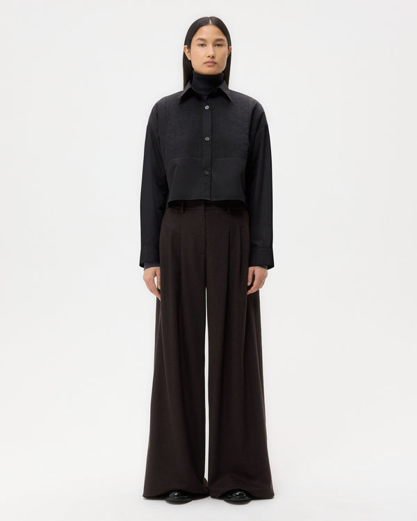 TWP Black Soon To Be Ex Shirt With Bib in Super Compact Poplin view 6