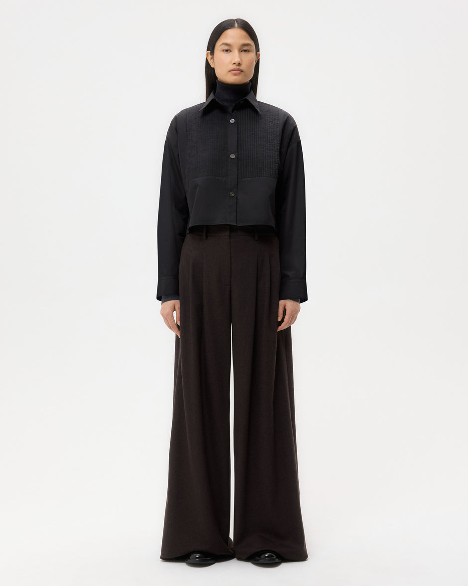 TWP Black Soon To Be Ex Shirt With Bib in Super Compact Poplin view 6