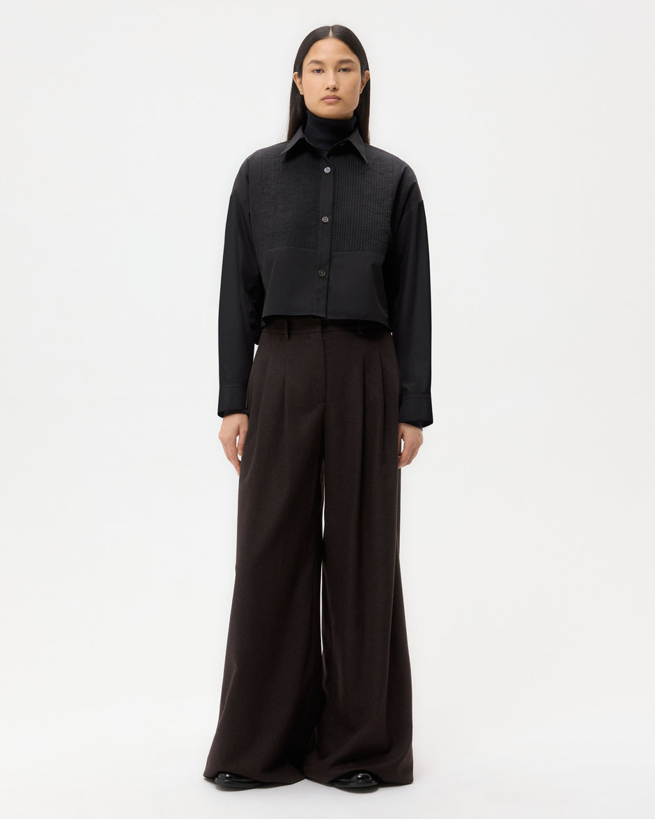TWP Black Soon To Be Ex Shirt With Bib in Super Compact Poplin view 3