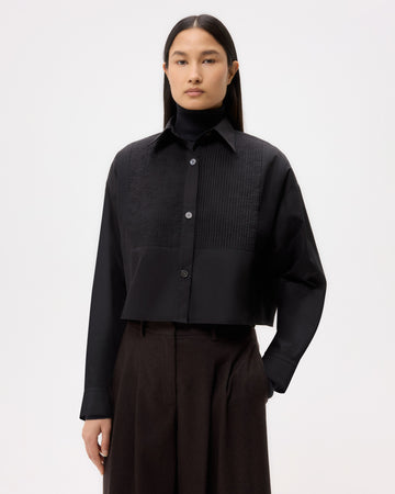 TWP Black Soon To Be Ex Shirt With Bib in Super Compact Poplin view 1