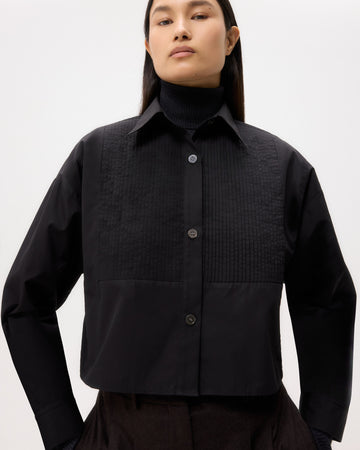 TWP Black Soon To Be Ex Shirt With Bib in Super Compact Poplin view 2