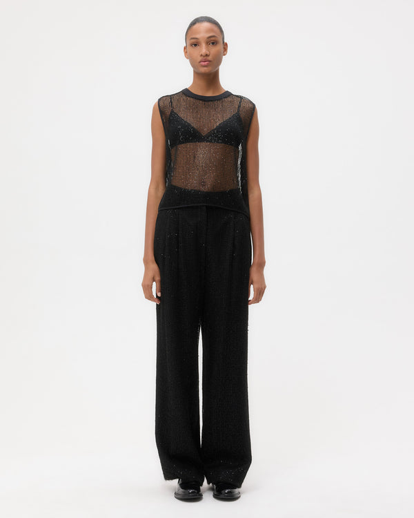 TWP Black Short Muscle Tank in Mini Sequin Netting view 6