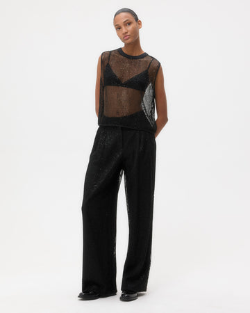 TWP Black Short Muscle Tank in Mini Sequin Netting view 1