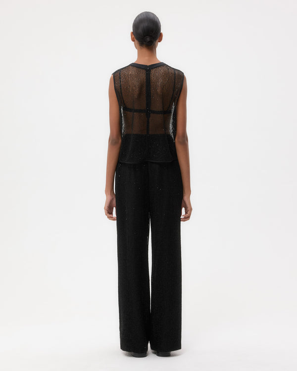 TWP Black Short Muscle Tank in Mini Sequin Netting view 5