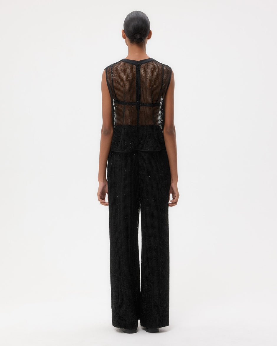 TWP Black Short Muscle Tank in Mini Sequin Netting view 5