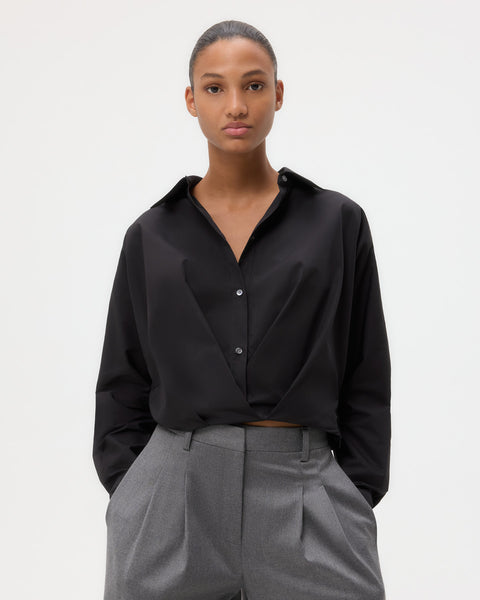 Black Taken Top in Super Compact Poplin | TWP