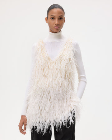 TWP Ivory Mini Dress in Feathers view 3