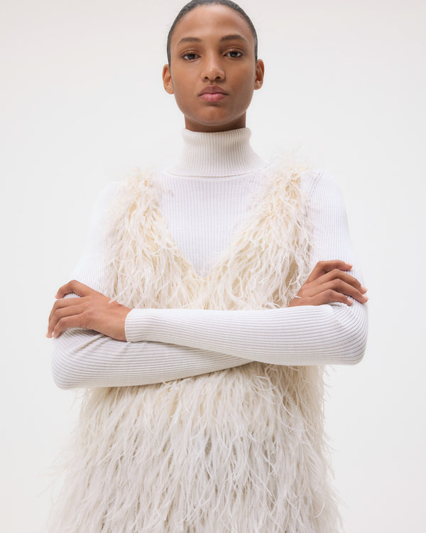 TWP Ivory Mini Dress in Feathers view 2