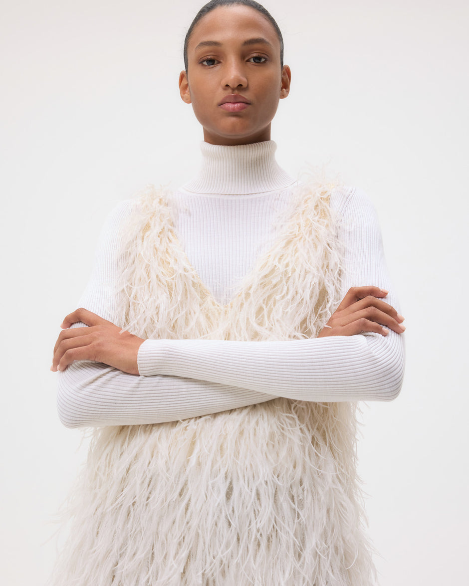 TWP Ivory Mini Dress in Feathers view 2