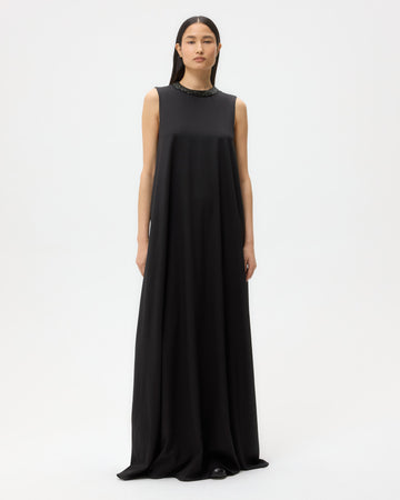 TWP Black Capitol Dress With Crystal Collar in Silk Finish Twill view 1