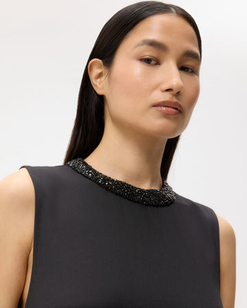 TWP Black Capitol Dress With Crystal Collar in Silk Finish Twill view 2
