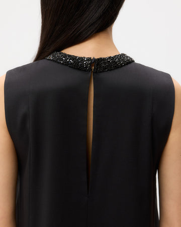 TWP Black Capitol Dress With Crystal Collar in Silk Finish Twill view 4