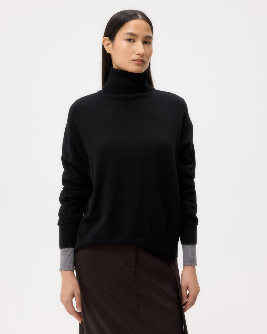 TWP Black Easy T Neck Sweater in Cashmere view 1