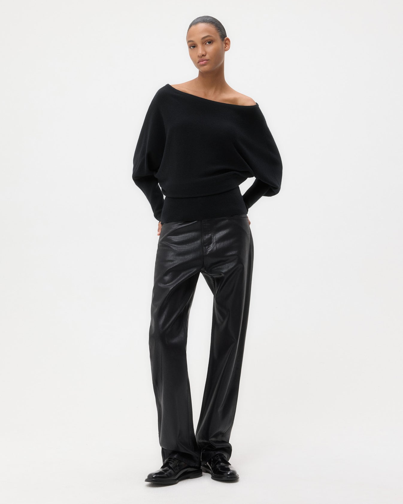 TWP Black Off The Shoulder Knit in Cashmere view 3