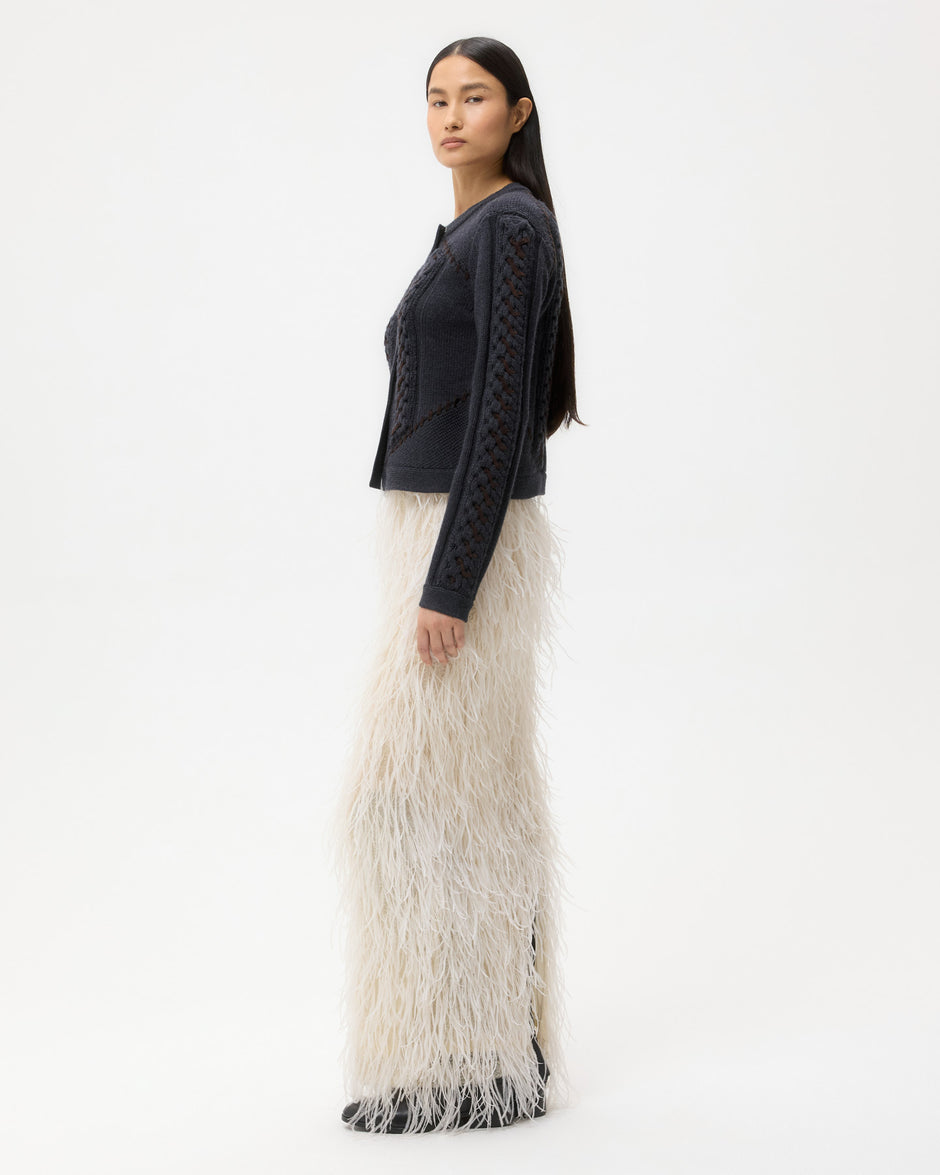 TWP Charcoal Suede Cable Sweater Jacket in Merino Wool view 4