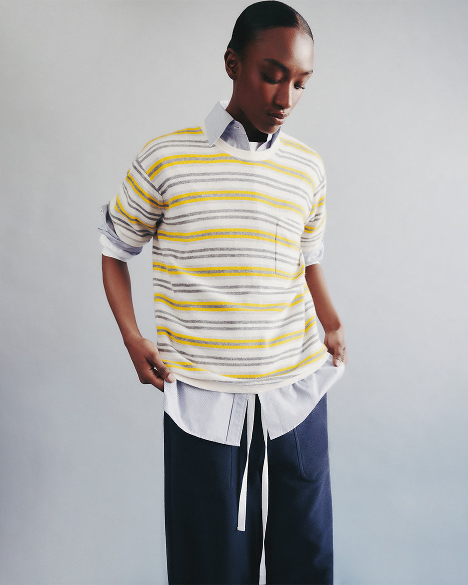 TWP Ivory / lemon multi Beach Stripe Big Boy Tee in Cashmere view 1