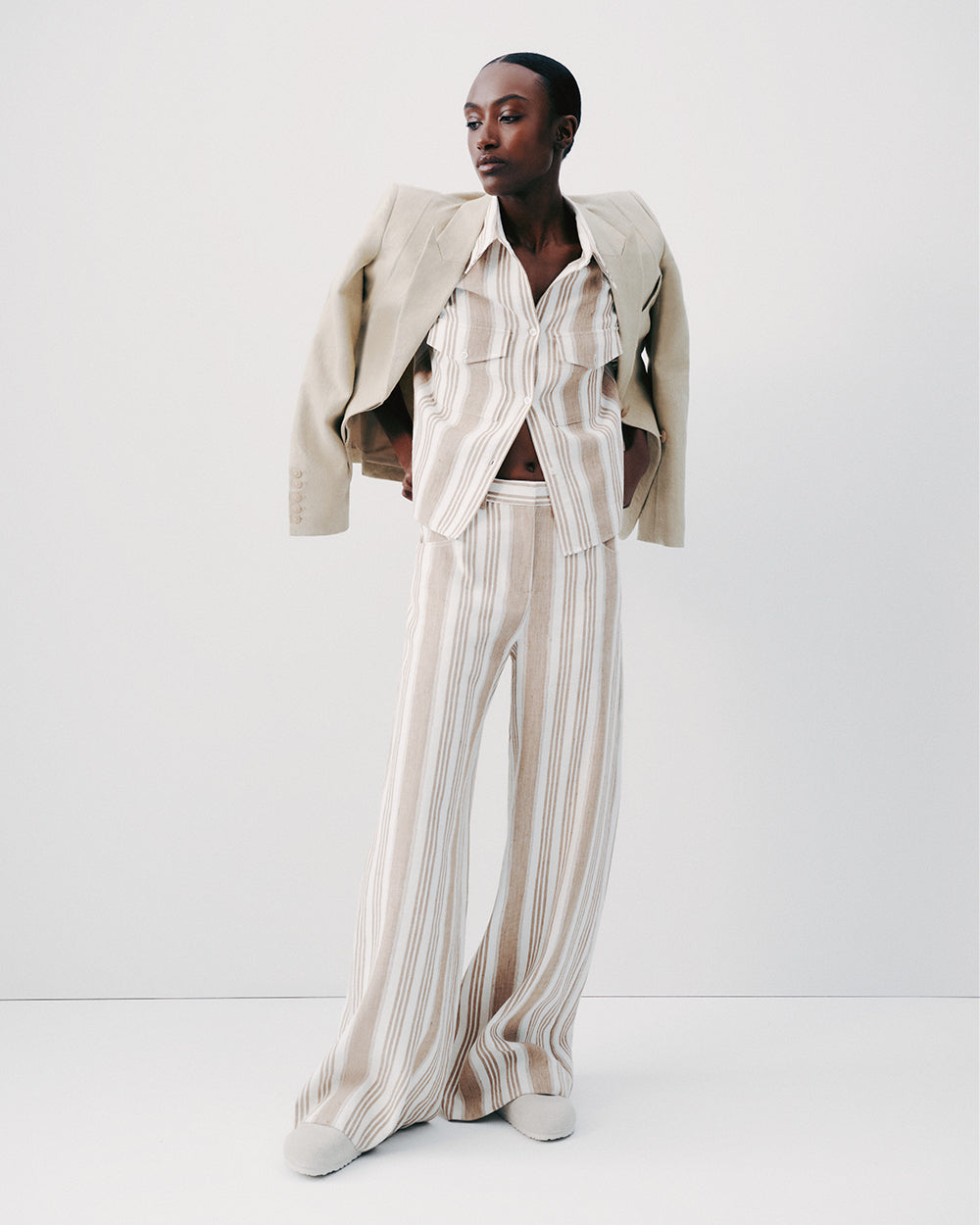 TWP White/khaki Demie Trouser in Tosca Barre Linen view 6