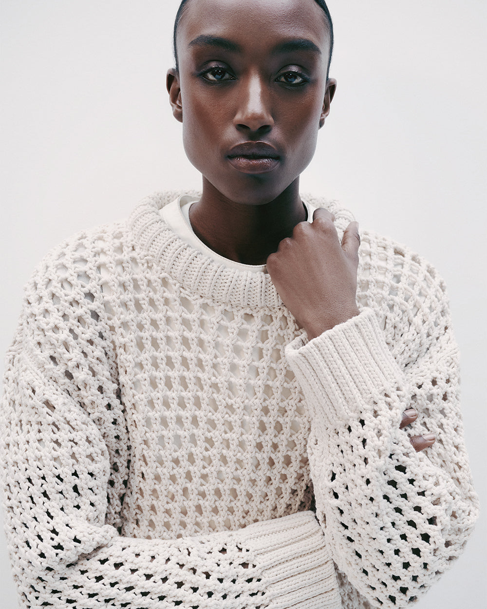 TWP Ivory Waffle Thermal in Cotton Rope Stitch view 5