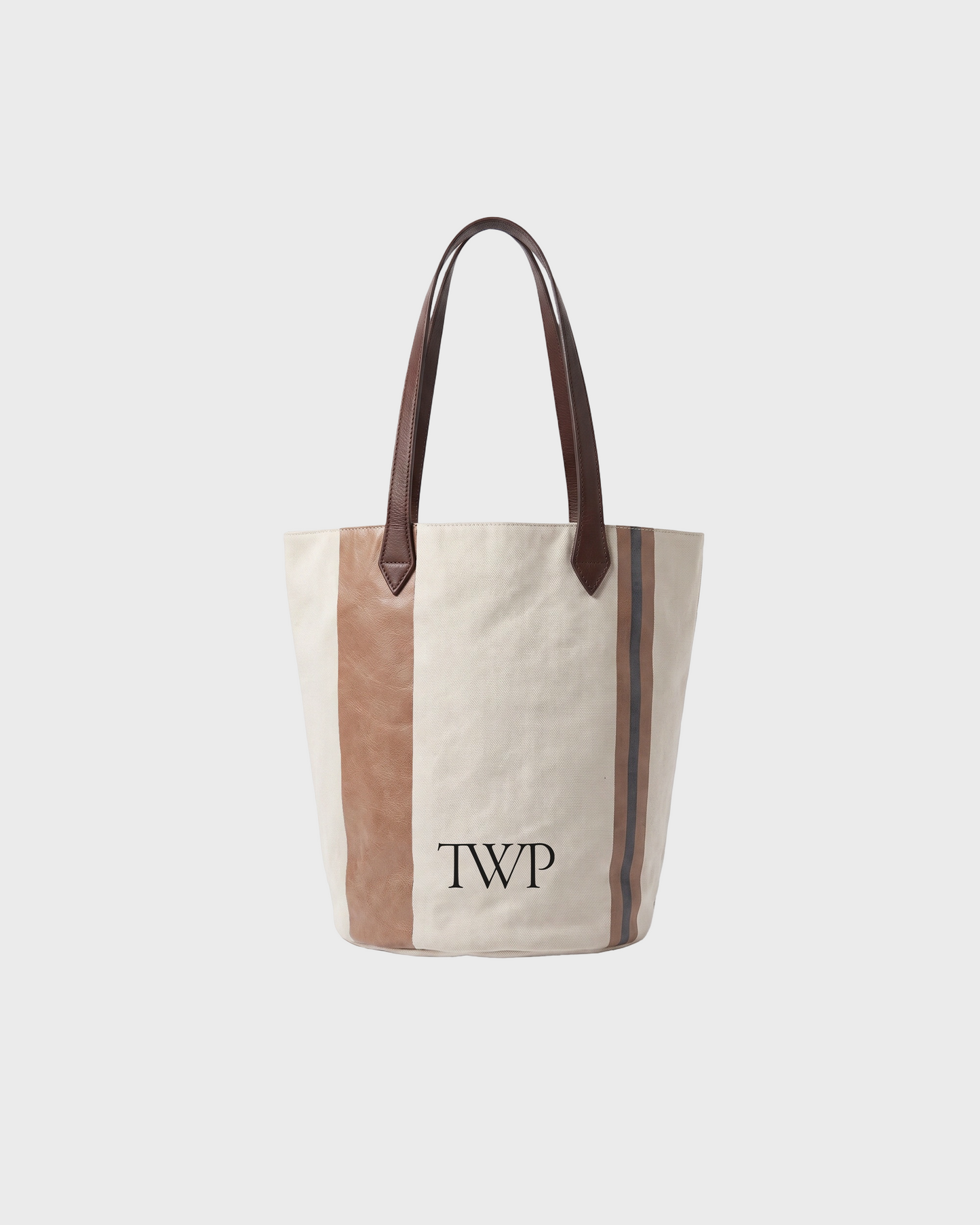 TWP Ivory / toasted coconut Southampton Small Bucket Bag in Coated Cotton Canvas view 2