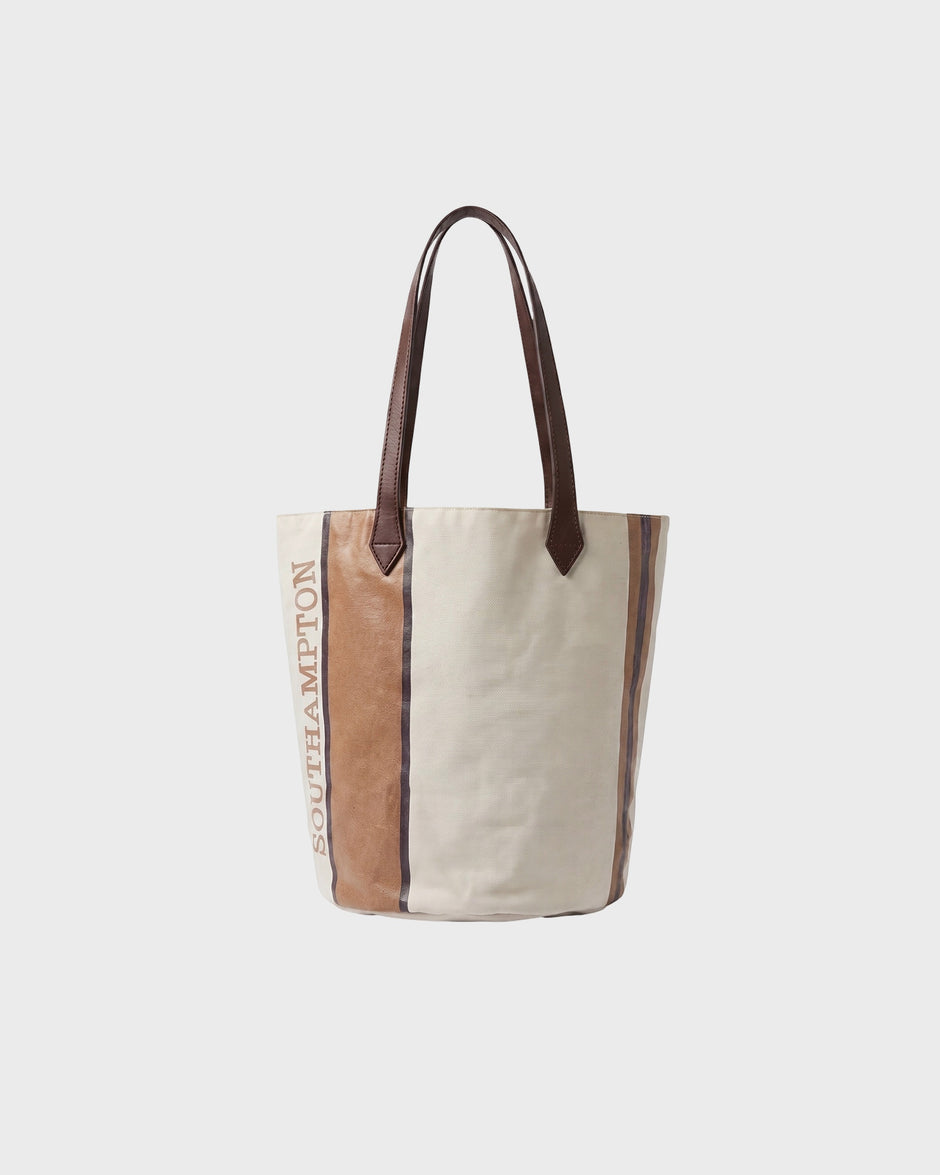 TWP Ivory / toasted coconut Southampton Small Bucket Bag in Coated Cotton Canvas view 1