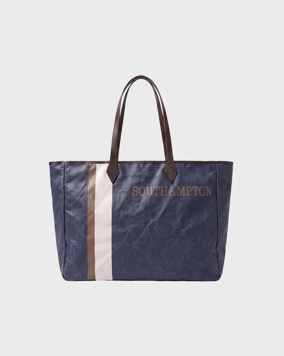 TWP Midnight / toasted coconut Southampton Tote Bag in Coated Cotton Canvas view 1