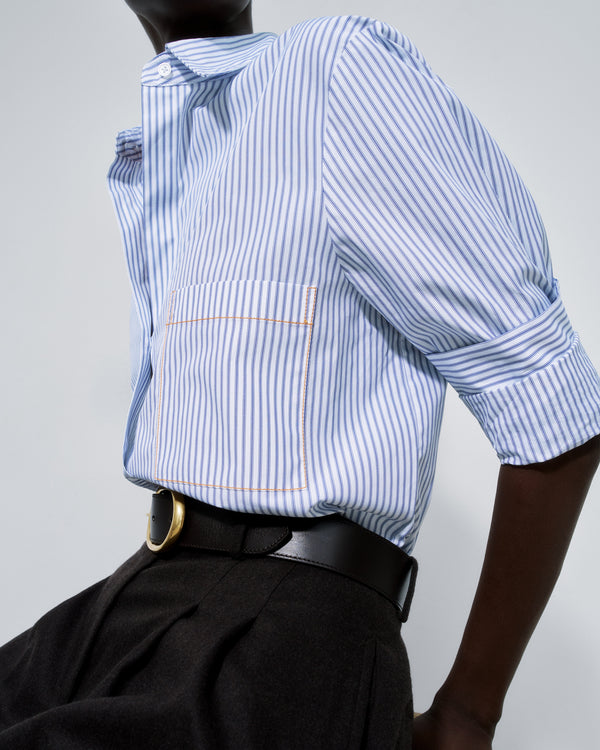 TWP White / midnight Every Mother Counts Shirt with Stitched Pocket in Cotton Stripe view 6