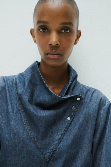 TWP Dark stone My Maria Top in Shirting Denim view 1