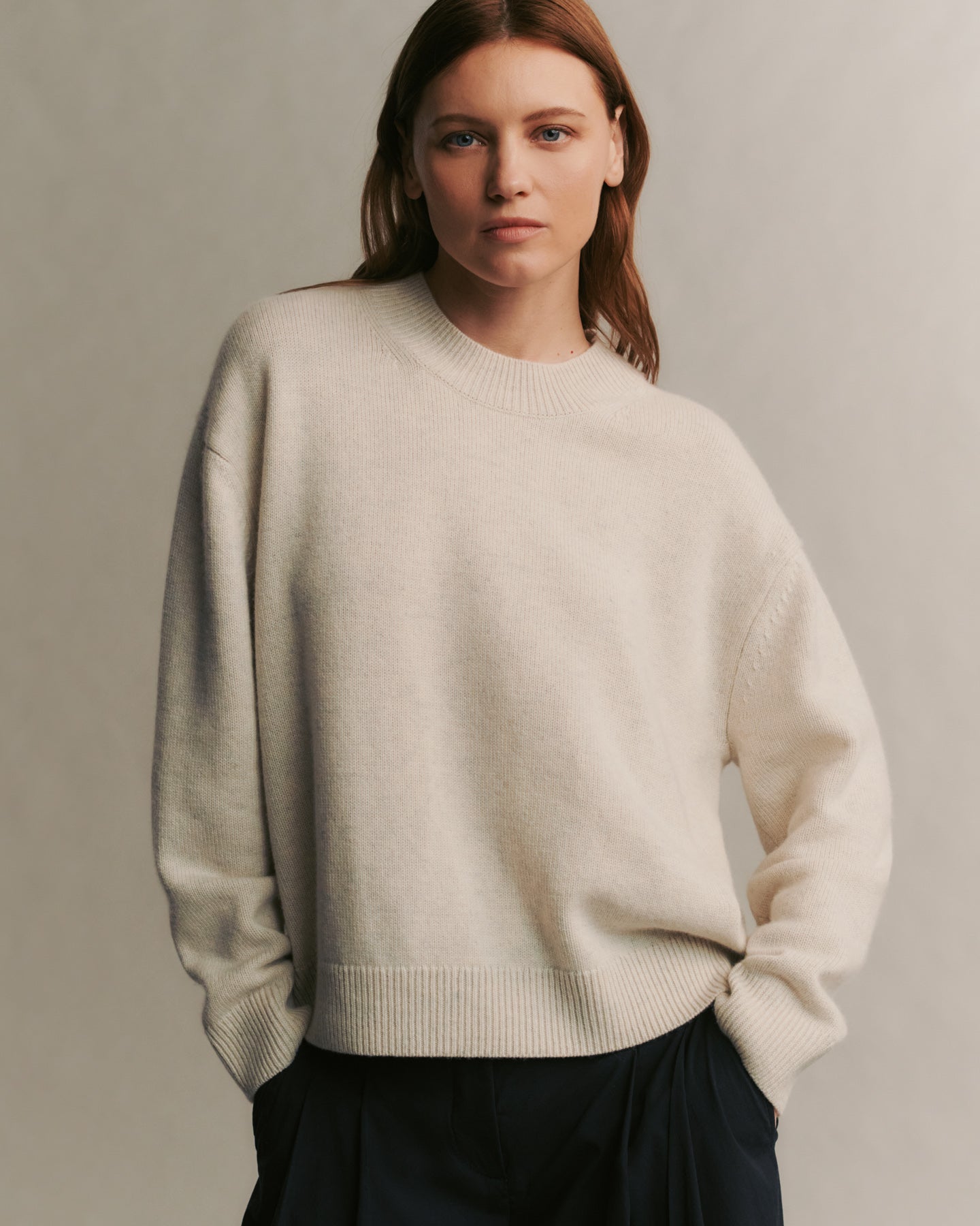 TWP White heather grey Boy Crew in Cashmere view 2