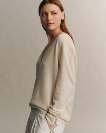 TWP Ivory Deep V Sweater in Cashmere view 5
