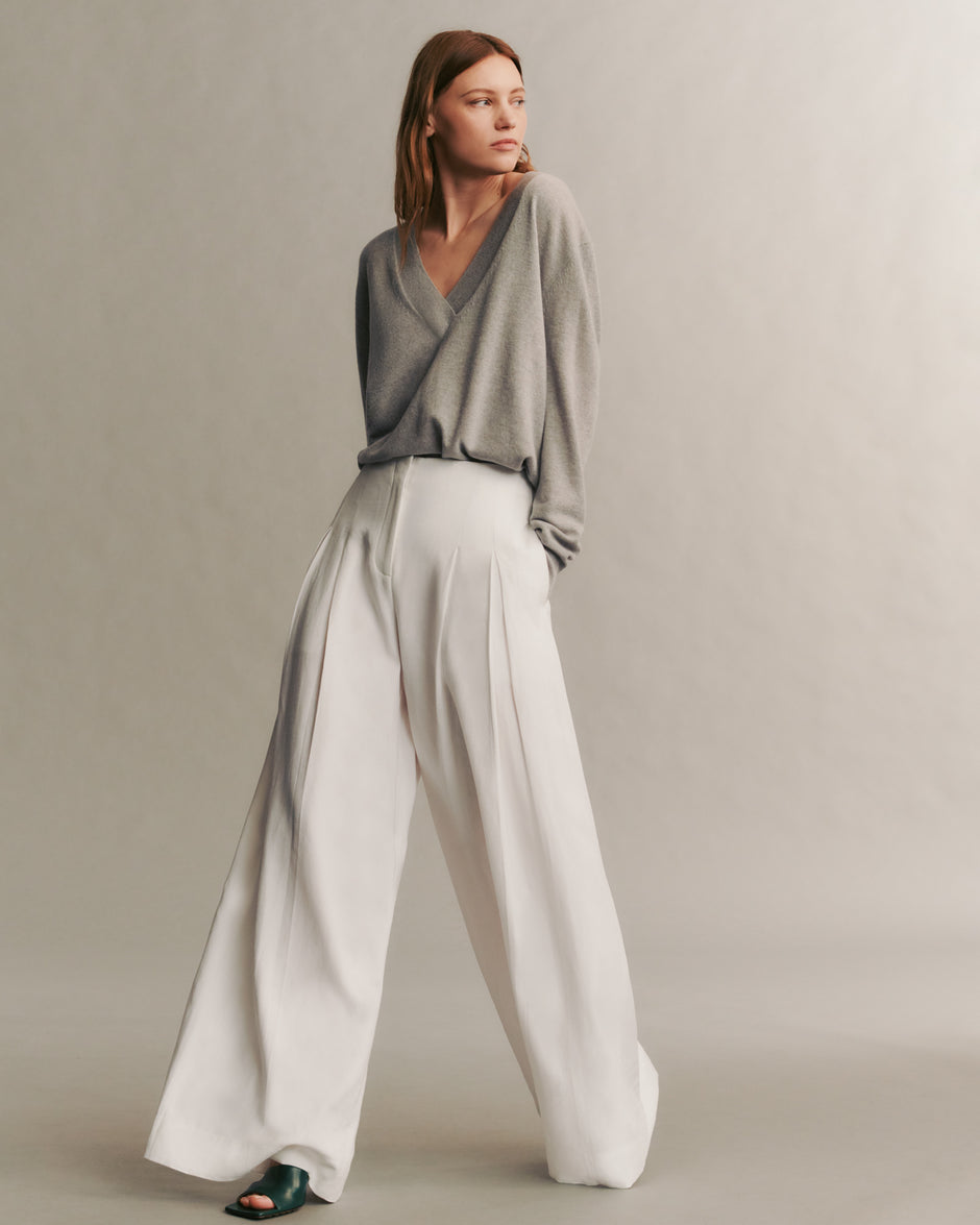 TWP White Drew Pant in Cotton Linen view 1