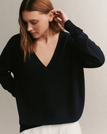 TWP Midnight Deep V Sweater in Cashmere view 2