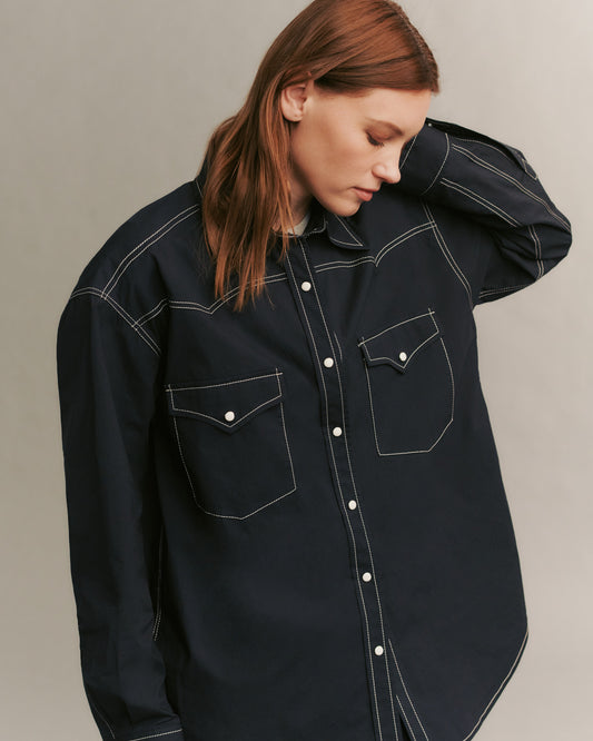 TWP Midnight Dutton Shirt in Stretch Compact Cotton view 3