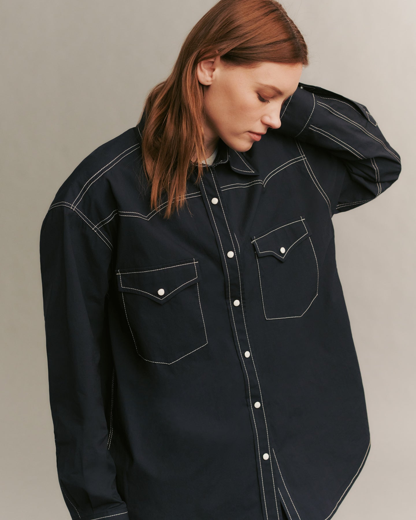 TWP Midnight Dutton Shirt in Stretch Compact Cotton view 2