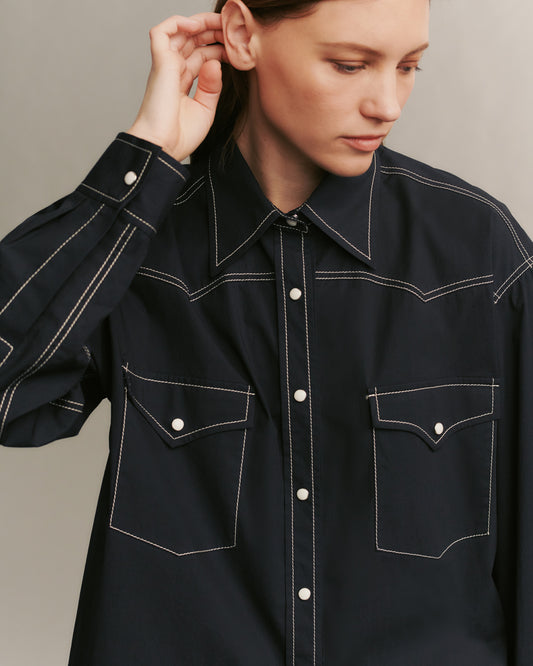 TWP Midnight Dutton Shirt in Stretch Compact Cotton view 5