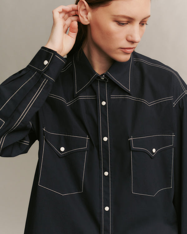 TWP Midnight Dutton Shirt in Stretch Compact Cotton view 4